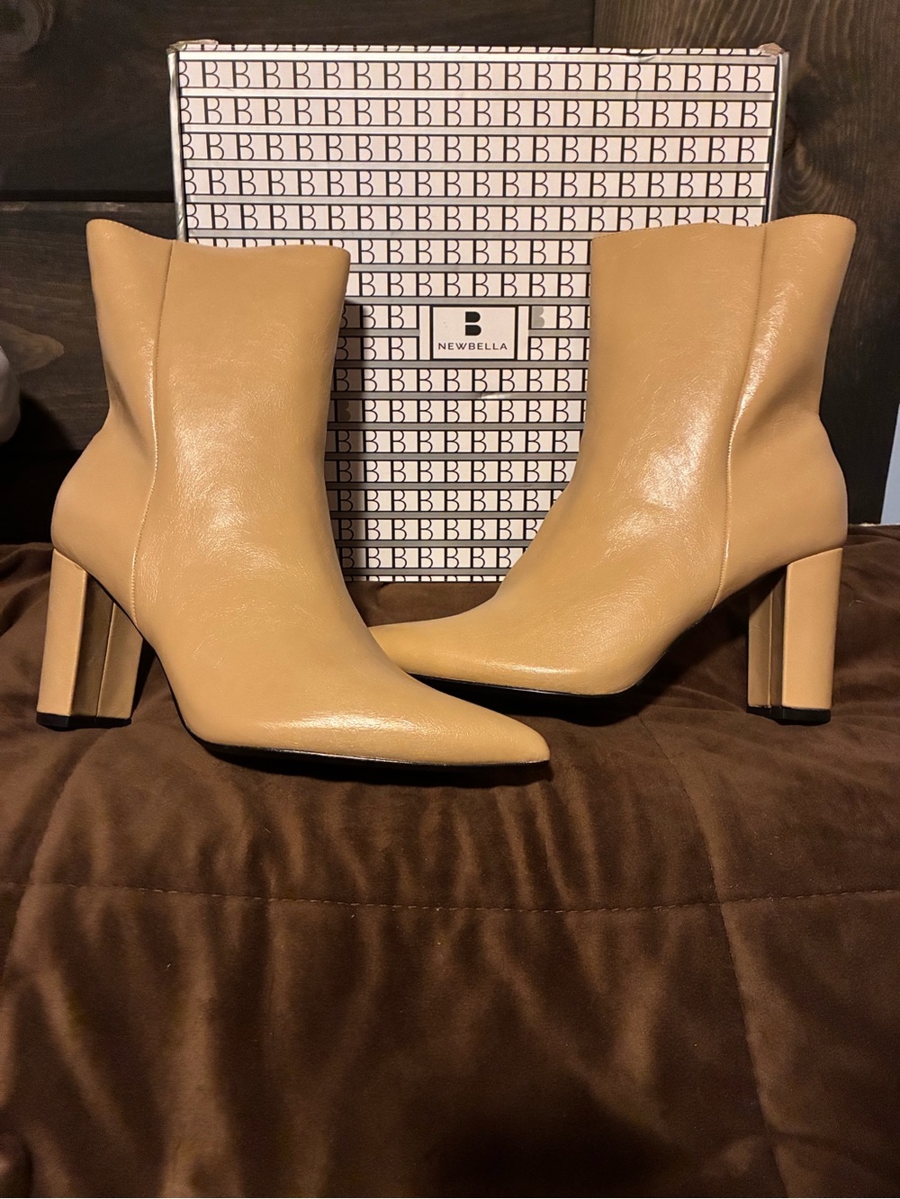 Newbella Pointed Toe Block Heel Boots, size 9, new in box